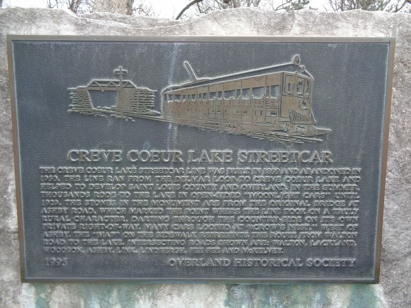 Creve Coeur Lake Streetcar Marker. Click for full size. Creve Coeur Lake Streetcar Marker image. Click for full size.
