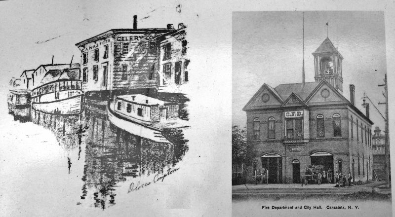 Marker detail: Canastota Celery Co. &<br>Fire Department and City Hall image. Click for full size.