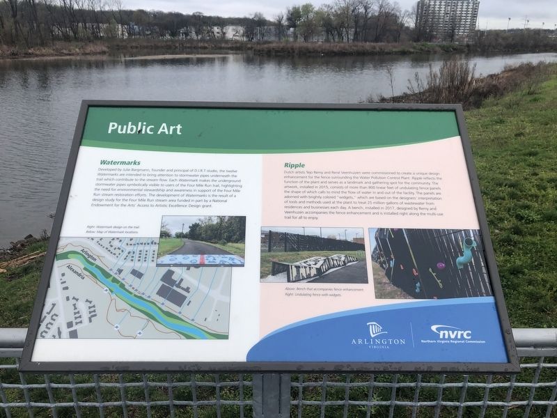 Four Mile Run and Flooding / The Restoration Project / I Live Here...Can You Find Me? / Public Art Marker image. Click for full size.