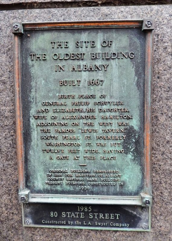 Site of the Oldest Building in Albany Marker. Click for full size. Site of the Oldest Building in Albany Marker image. Click for full size.