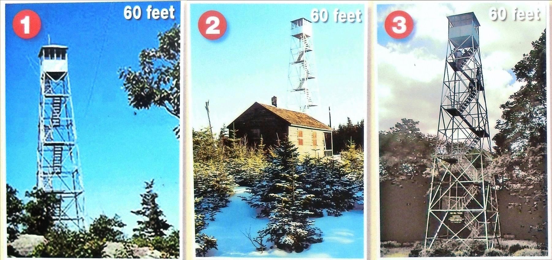 Marker detail: Overlook Mountain, Hunter Mountain & Red Hill firetowers image. Click for full size.