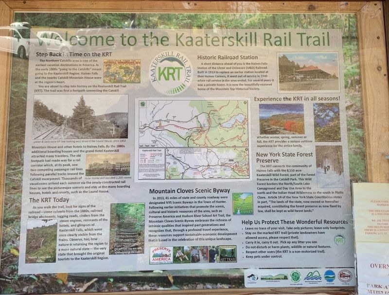 Welcome to the Kaaterskill Rail Trail Marker. Click for full size. Welcome to the Kaaterskill Rail Trail Marker image. Click for full size.