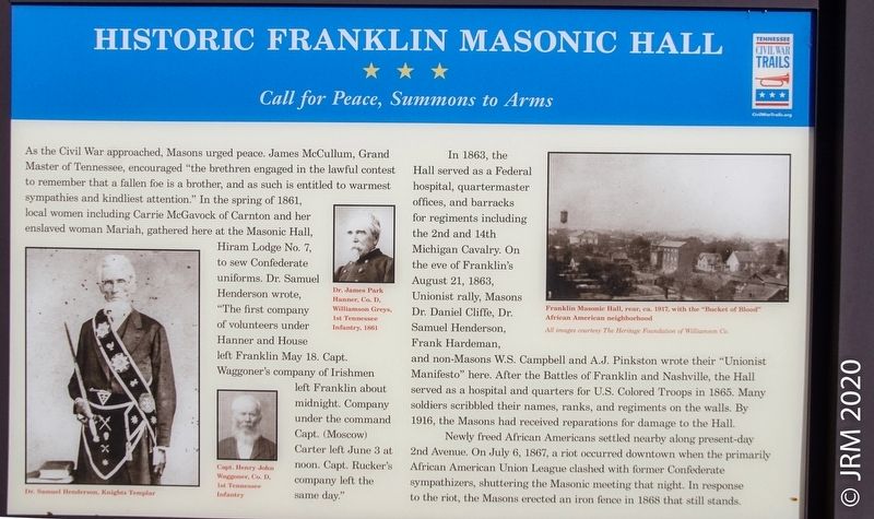 Historic Franklin Masonic Hall Interpretive Marker image. Click for full size.