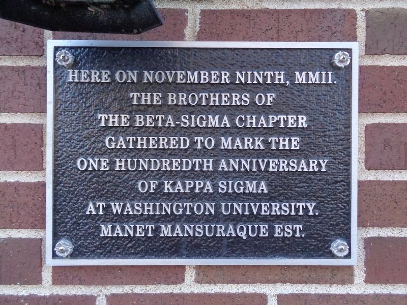100th Anniversary of Kappa Sigma at Washington University Marker. Click for full size. 100th Anniversary of Kappa Sigma at Washington University Marker image. Click for full size.
