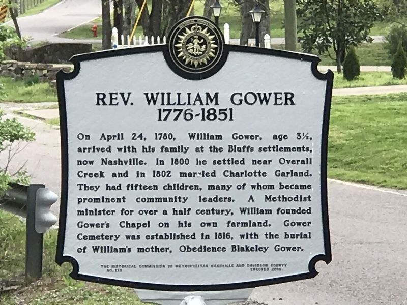 Rev. William Gower side of the marker image. Click for full size.