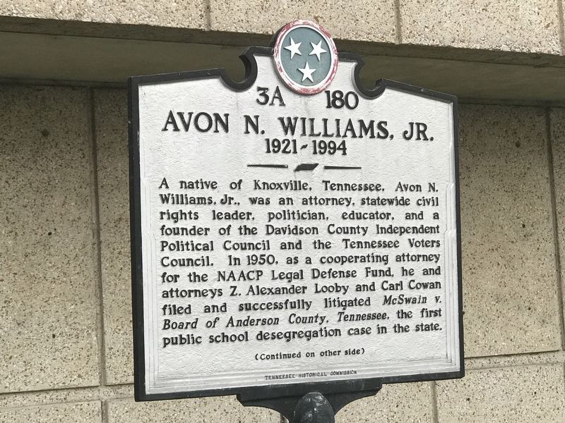 Avon N. Williams, Jr. Marker image. Click for full size.