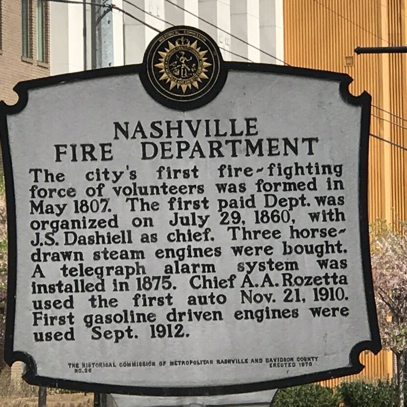 Nashville Fire Department Marker. Click for full size. Nashville Fire Department Marker image. Click for full size.
