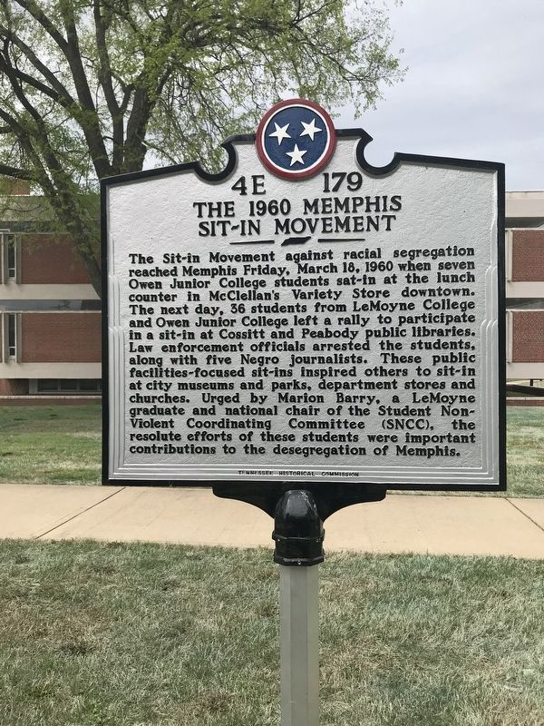 The 1960 Memphis Sit-In Movement Marker image. Click for full size.