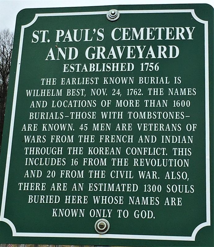 St. Paul's Cemetery and Graveyard Marker. Click for full size. St. Paul's Cemetery and Graveyard Marker image. Click for full size.