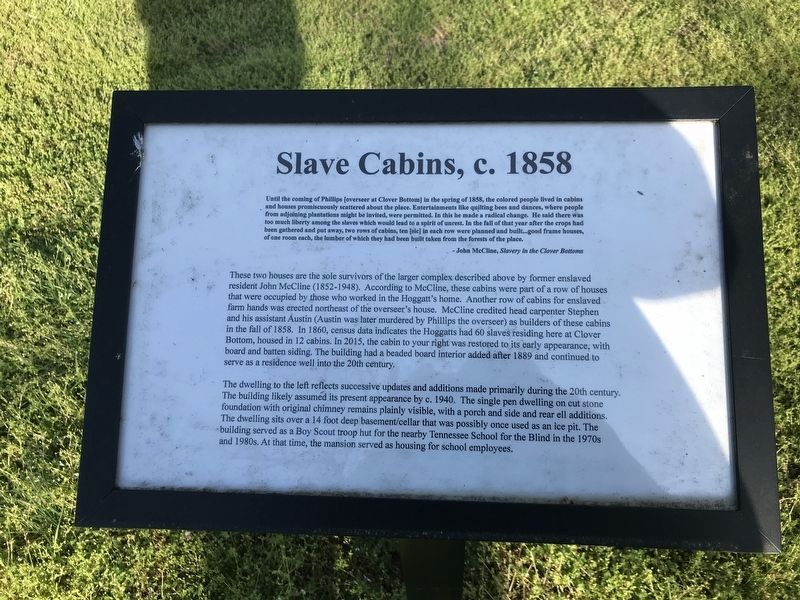Slave Cabins, c. 1858 Marker image. Click for full size.