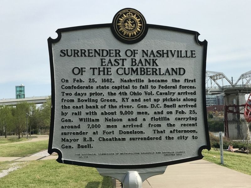 Surrender of Nashville East Bank of the Cumberland Marker image. Click for full size.