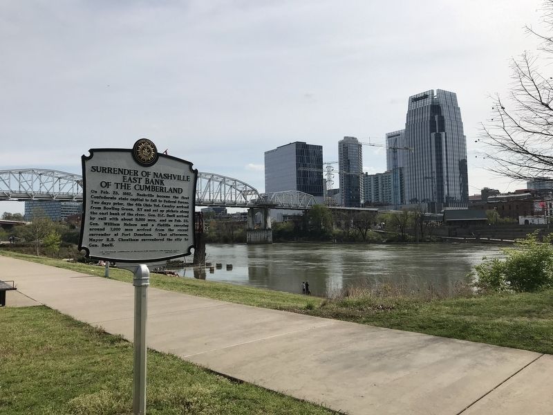 Surrender of Nashville East Bank of the Cumberland Marker. Click for full size. Surrender of Nashville East Bank of the Cumberland Marker image. Click for full size.
