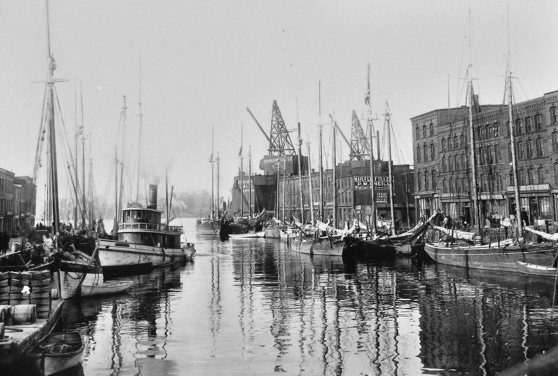 Marker detail: Market Slip at High Tide, circa 1905<br>Market Slip  mare haute, vers 1905 image. Click for full size.