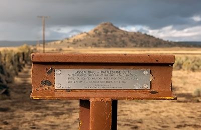 Lassen Trail - Rattlesnake Butte Marker. Click for full size. Lassen Trail - Rattlesnake Butte Marker image. Click for full size.