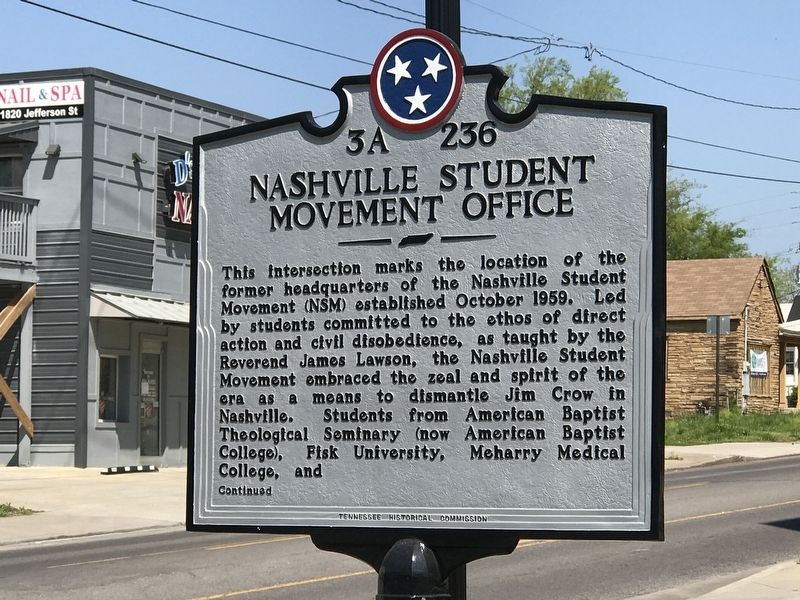Nashville Student Movement Office Marker image. Click for full size.