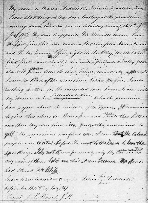 Deposition of African-American Mariah Otey Reddick regarding who fired first - the Conservatives. image. Click for full size.