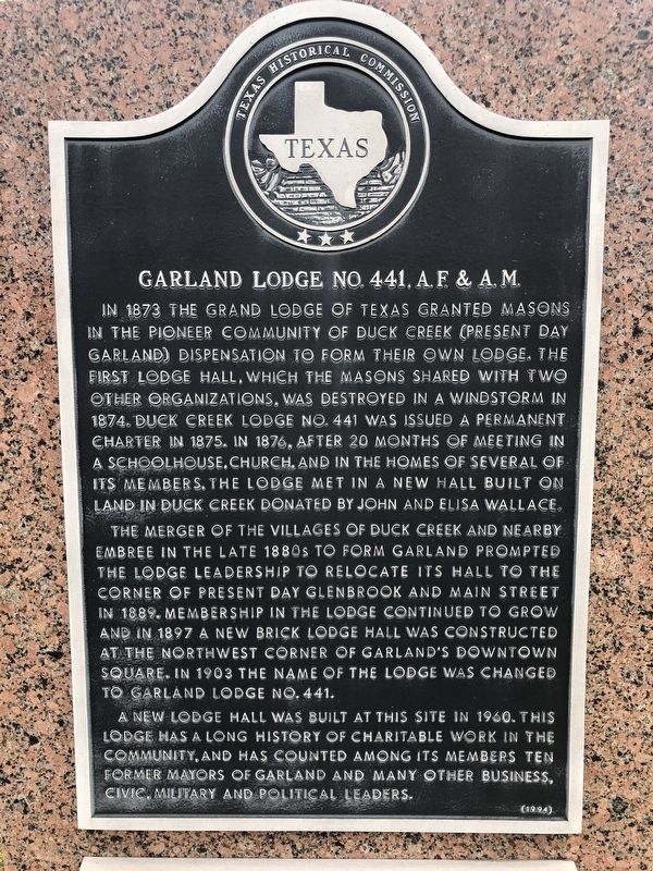 Garland Lodge No. 441, A.F. & A.M. Marker. Click for full size. Garland Lodge No. 441, A.F. & A.M. Marker image. Click for full size.