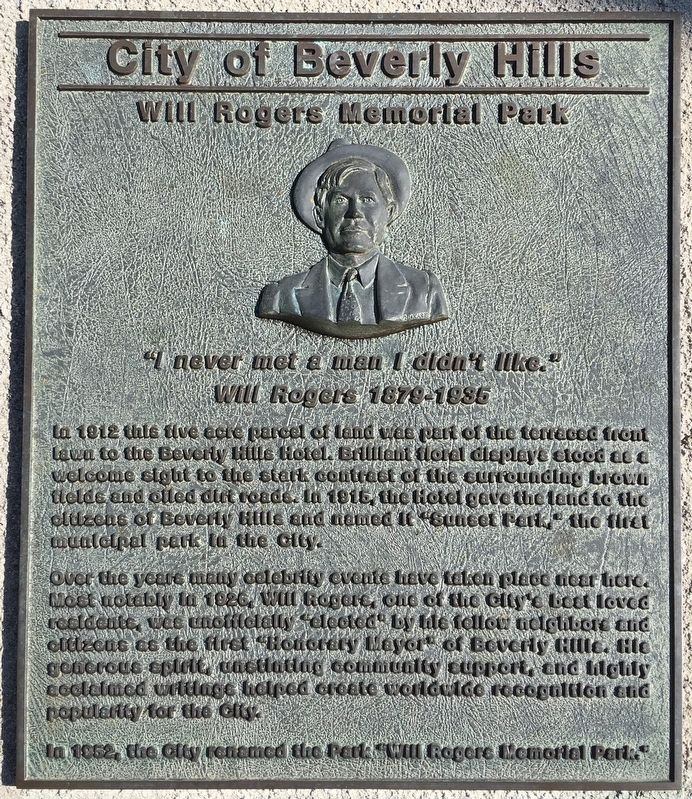 Will Rogers Memorial Park Marker. Click for full size. Will Rogers Memorial Park Marker image. Click for full size.