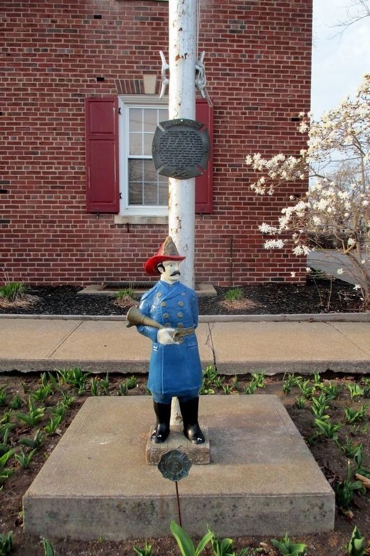 Flagpole and Firemen's Prayer image. Click for full size.