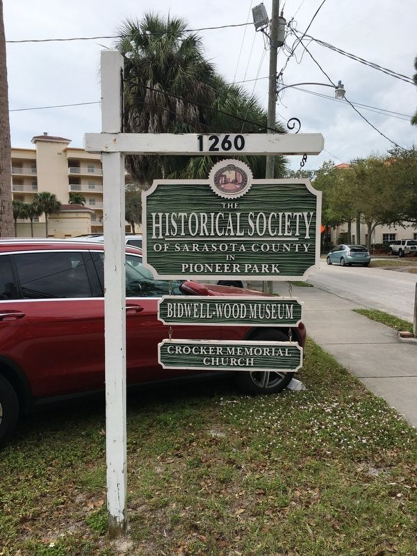 Historical Society of Sarasota County sign including Crocker Memorial Church image. Click for full size.