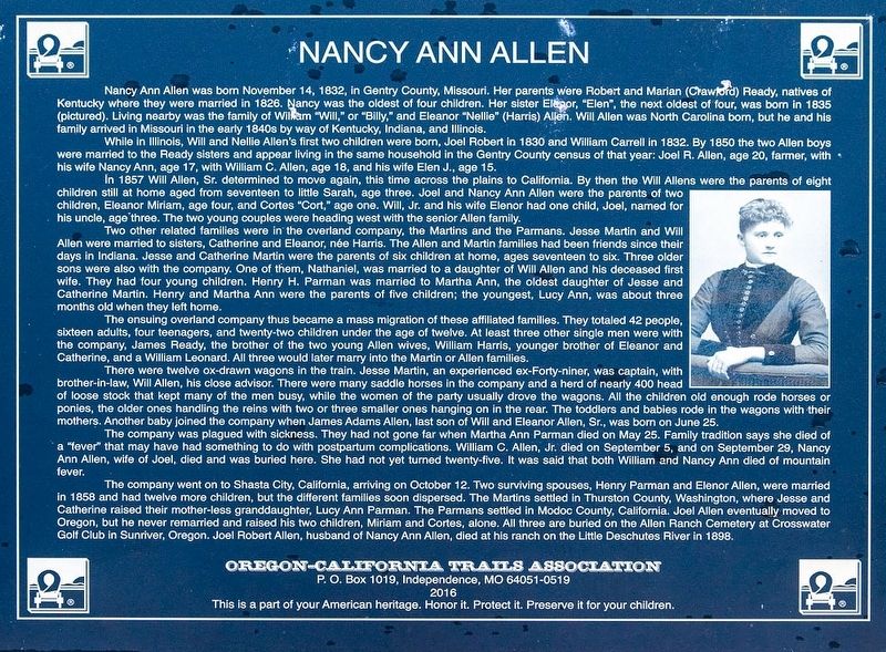 Nancy Ann Allen Marker image. Click for full size.