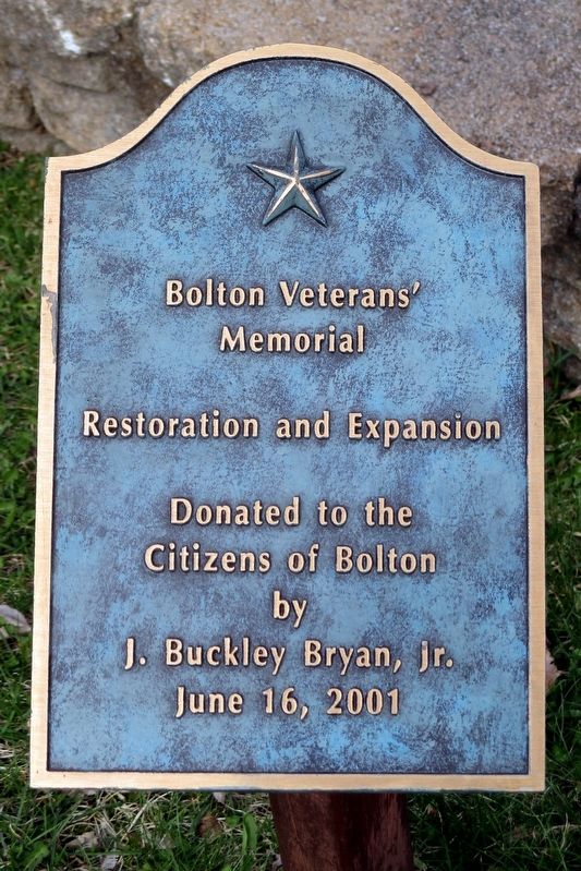 Bolton Veterans’ Memorial marker image. Click for full size.