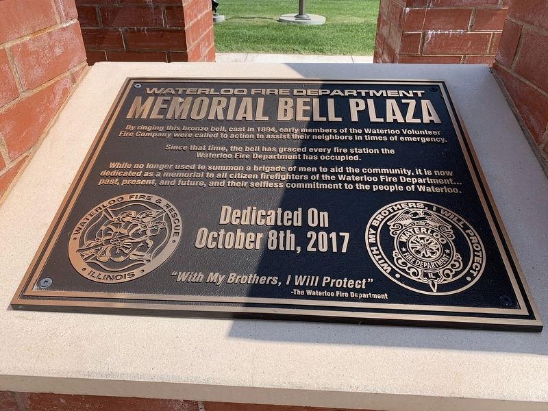 Waterloo Fire Department Memorial Bell Plaza Marker image. Click for full size.