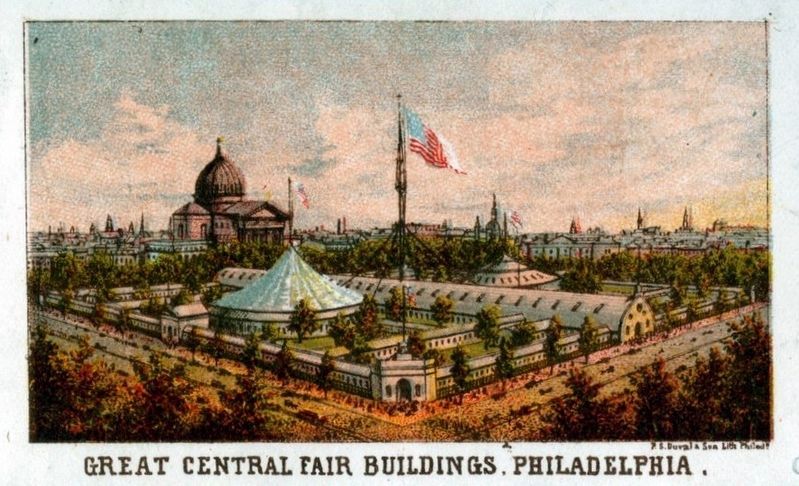 Great Central Fair Buildings, Philadelphia by James Fuller Queen, 1864 image. Click for full size.