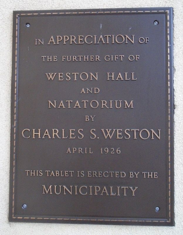 Weston Hall and Natatorium Marker image. Click for full size.
