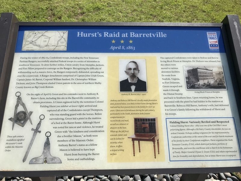 Hurst's Raid at Barretville Marker image. Click for full size.