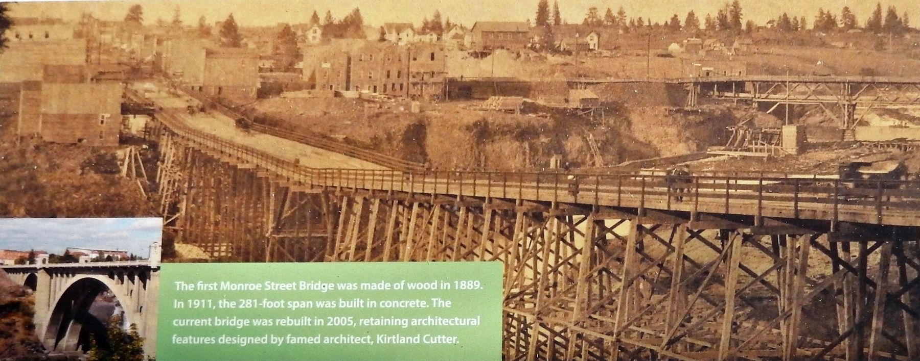 Marker detail: First Monroe Street Bridge image. Click for full size.