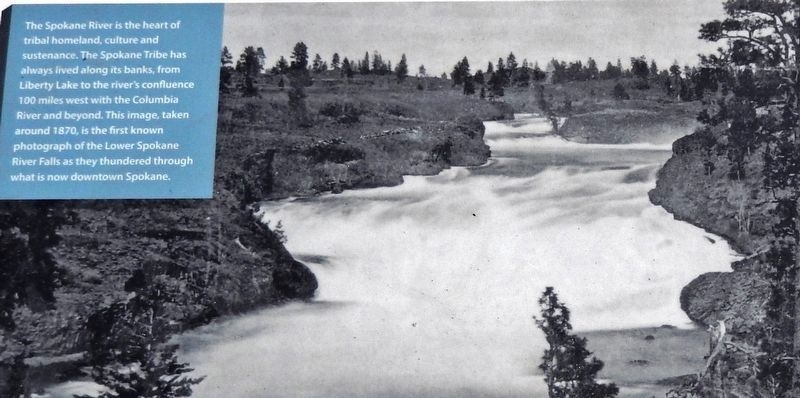 Marker detail: Spokane River Falls, circa 1870 image. Click for full size.