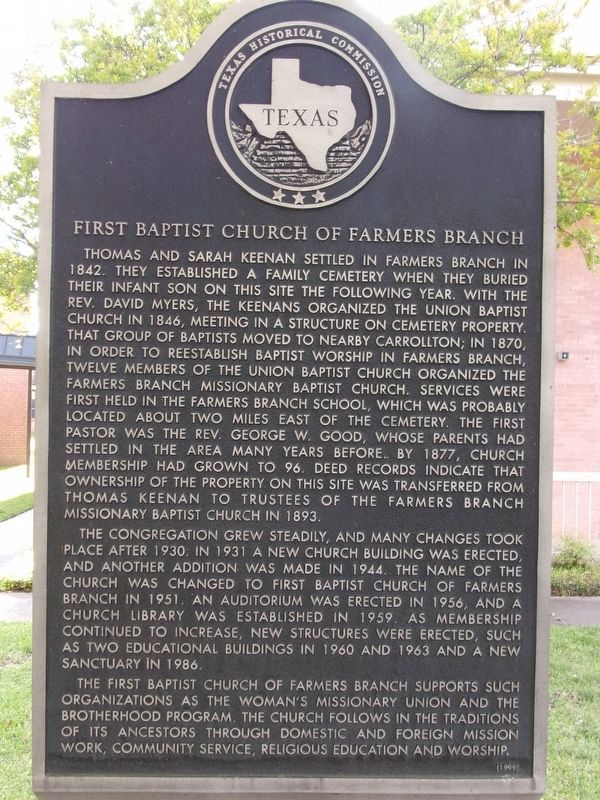 First Baptist Church of Farmers Branch Marker image. Click for full size.