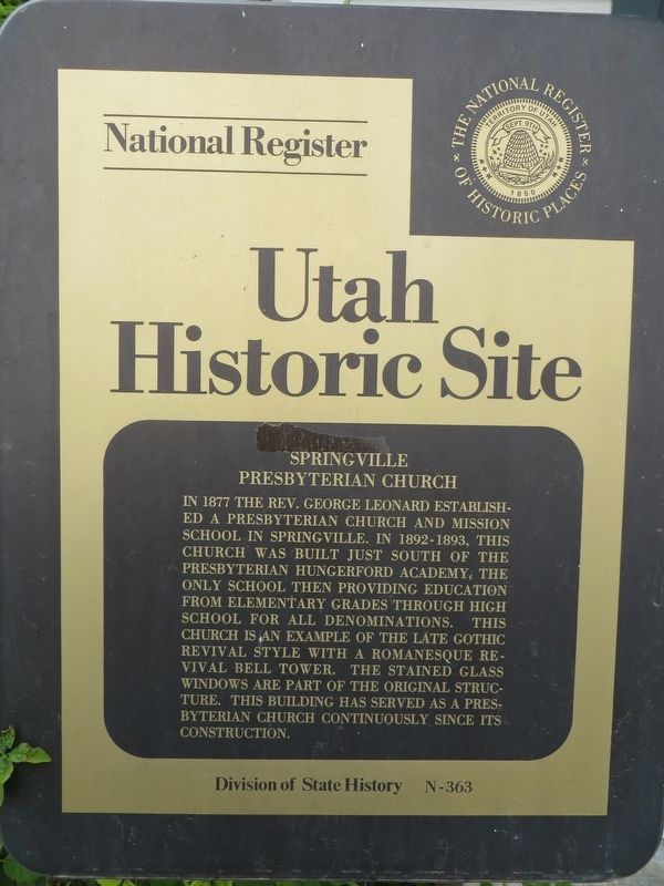 Springville Presbyterian Church Marker image. Click for full size.