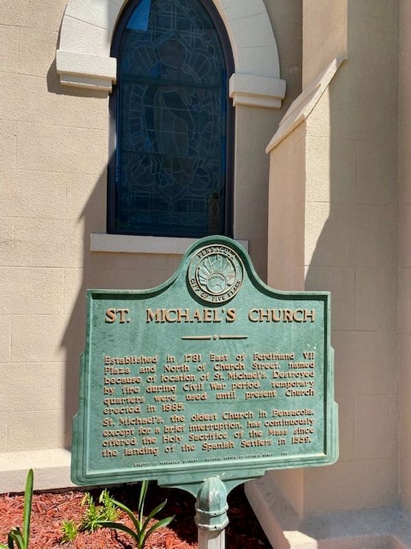 St. Michaels Church Marker on south side of Basilica. image. Click for full size.