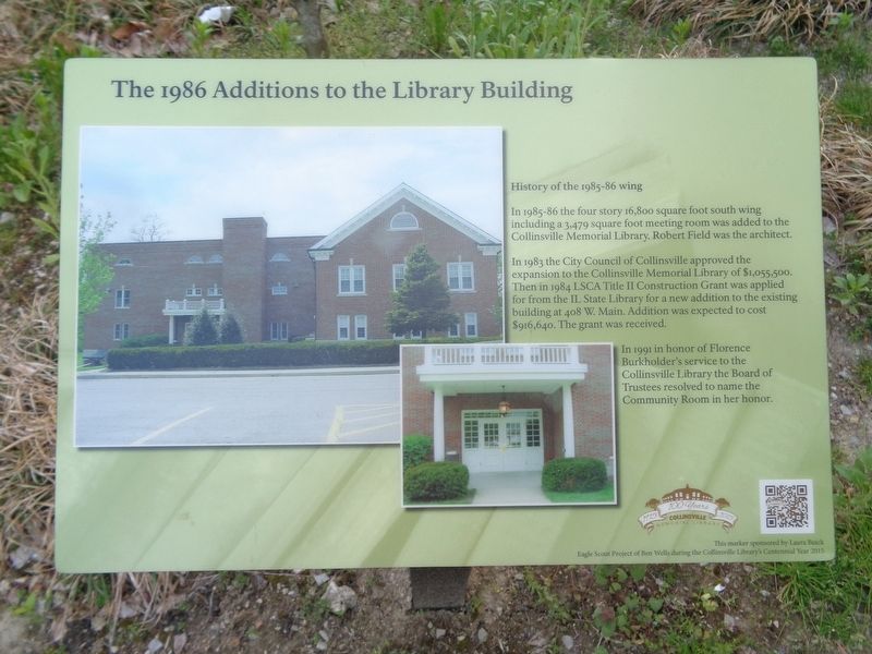 The 1986 Additions to the Library Building Marker image. Click for full size.
