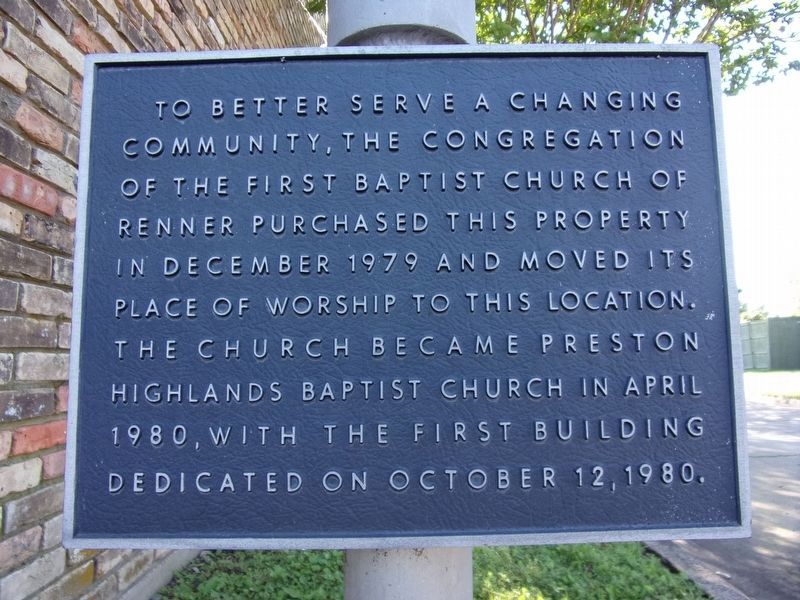 An additional First Baptist Church of Renner Marker image. Click for full size.