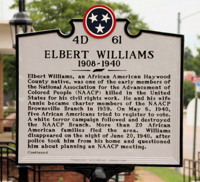 Elbert Williams Marker image. Click for full size.