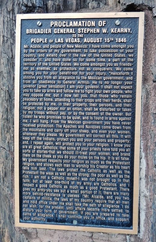 Proclamation of Brigadier General Stephen W. Kearny Marker image. Click for full size.