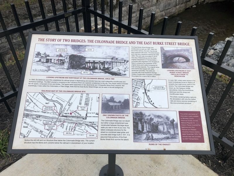 The Story of Two Bridges: The Colonnade Bridge and the East Burke Street Bridge Marker image. Click for full size.