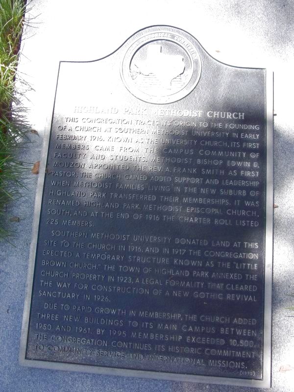 Highland Park Methodist Church Marker. Click for full size. Highland Park Methodist Church Marker image. Click for full size.