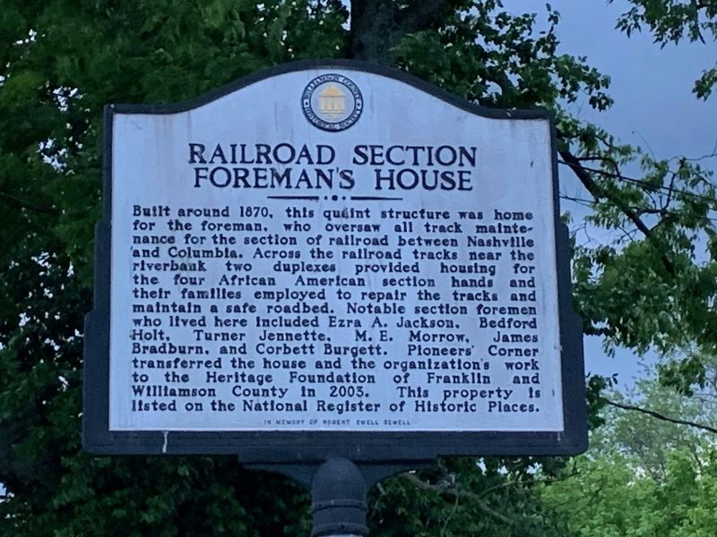 Railroad Section Foreman's House side of marker image. Click for full size.