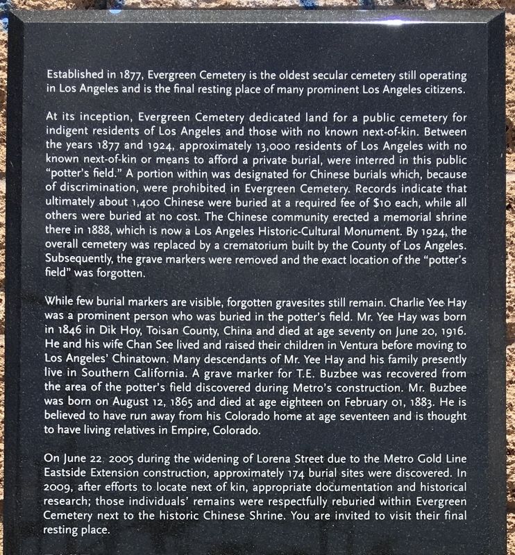 Evergreen Cemetery Marker. Click for full size. Evergreen Cemetery Marker image. Click for full size.