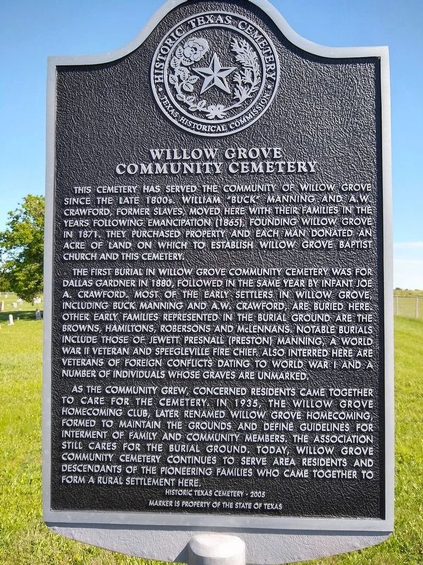 Willow Grove Community Cemetery Marker image. Click for full size.