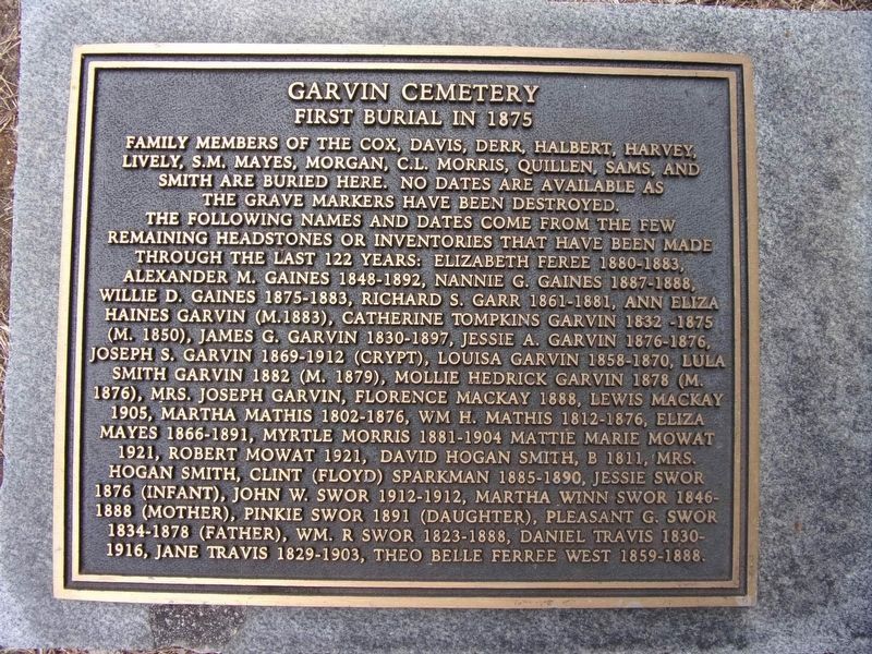 An additional marker at the Garvin Memorial Cemetery image. Click for full size.