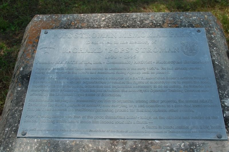 Pops Stroman Memorial Parl Marker. Click for full size. Pops Stroman Memorial Parl Marker image. Click for full size.