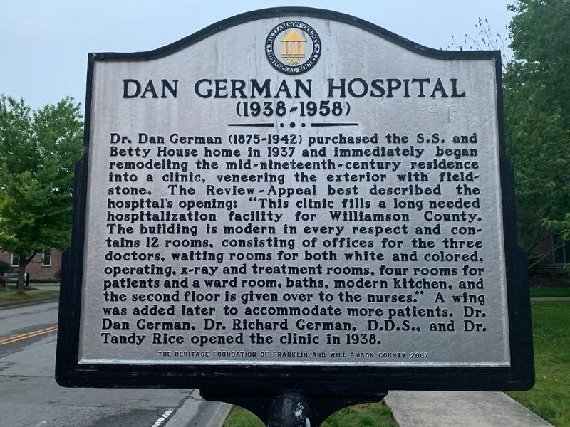 Dan German Hospital Marker (Side One) image. Click for full size.