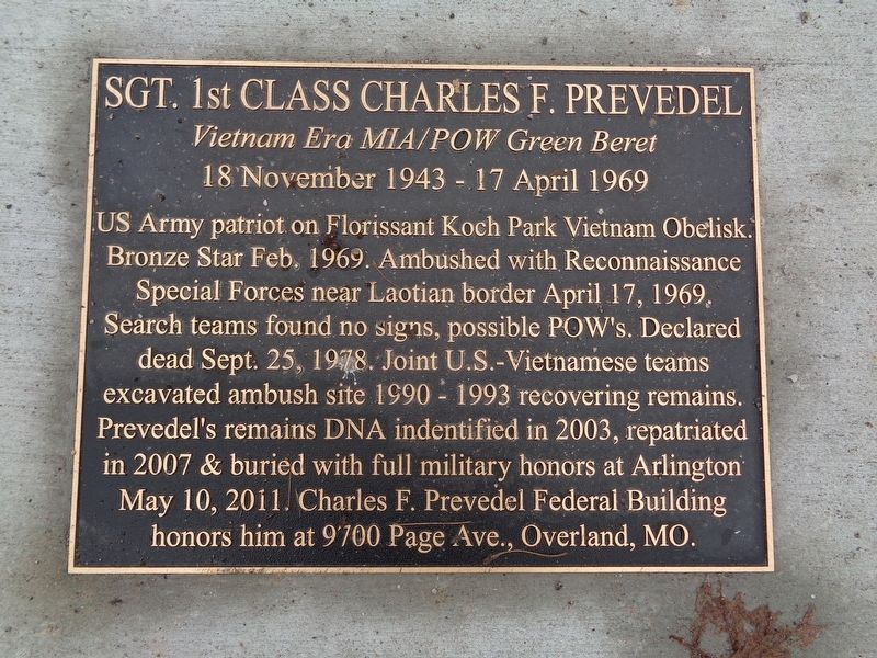Sgt. 1st Class Charles F. Prevedel Marker image. Click for full size.