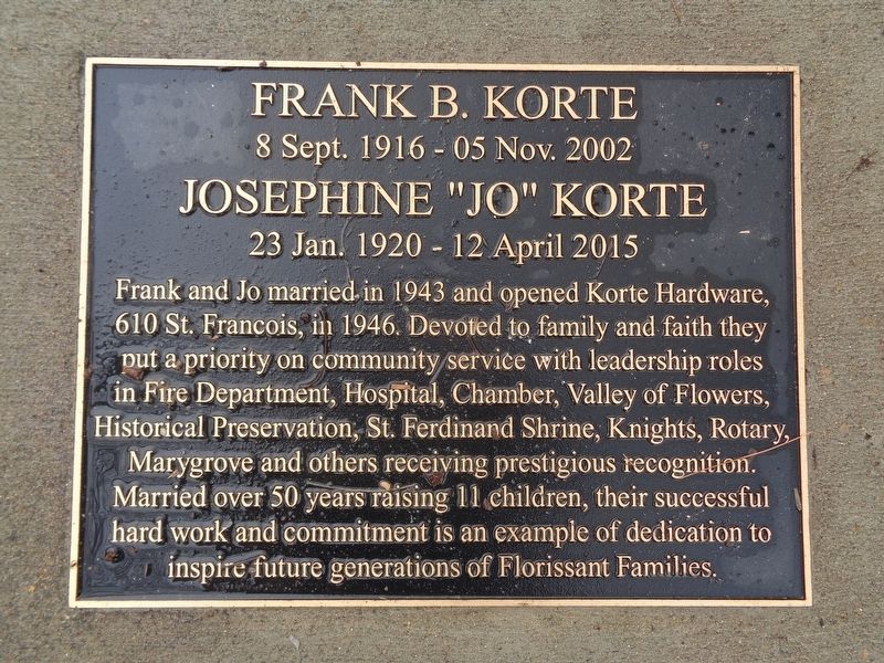 Frank B. Korte / Josephine "Jo" Korte Marker. Click for full size. Frank B. Korte / Josephine "Jo" Korte Marker image. Click for full size.
