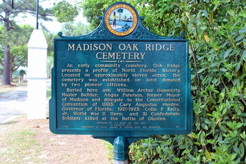 Madison Oak Ridge Cemetery Marker. Click for full size. Madison Oak Ridge Cemetery Marker image. Click for full size.
